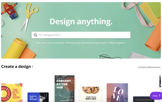 Canva homepage - design automation software