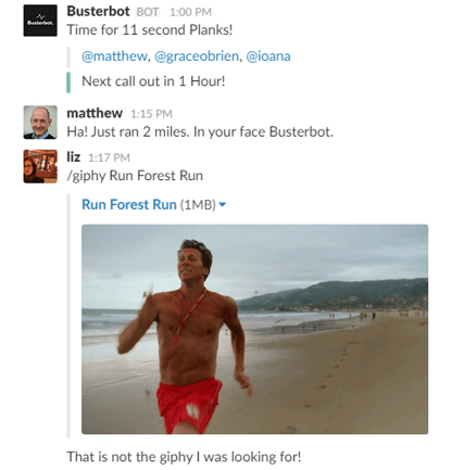 Busterbot and giphy on Slack