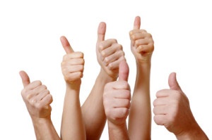 Image of a collection of thumbs up for pitch deck, used in blog How to get employees invested in your business goals