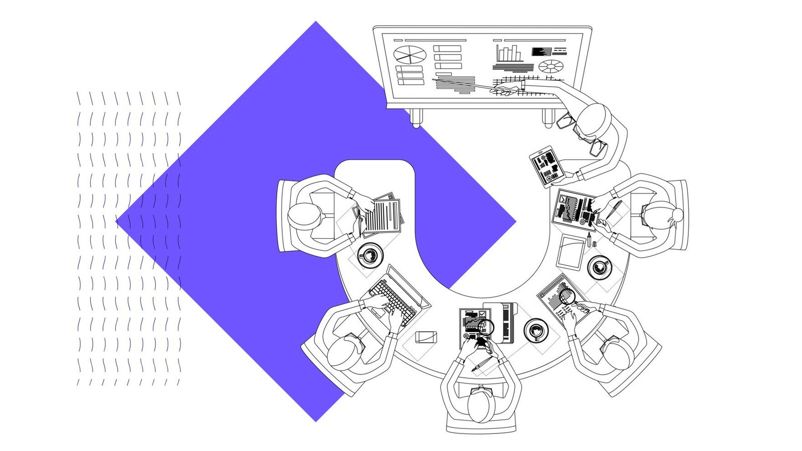 Illustration of small business employees in a meeting, developing a networking strategy